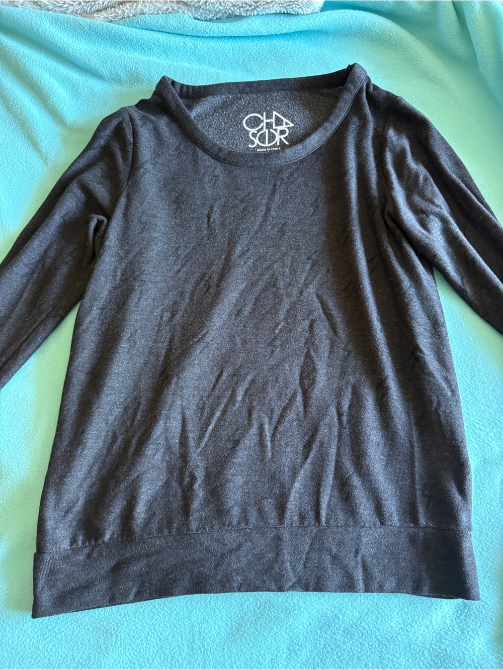 Chaser Women's Long Sleeve Scoop Neck Tee in Black
